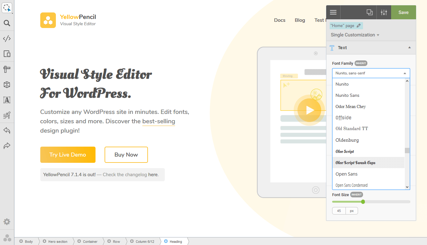 Yellow pencil visual css style editor